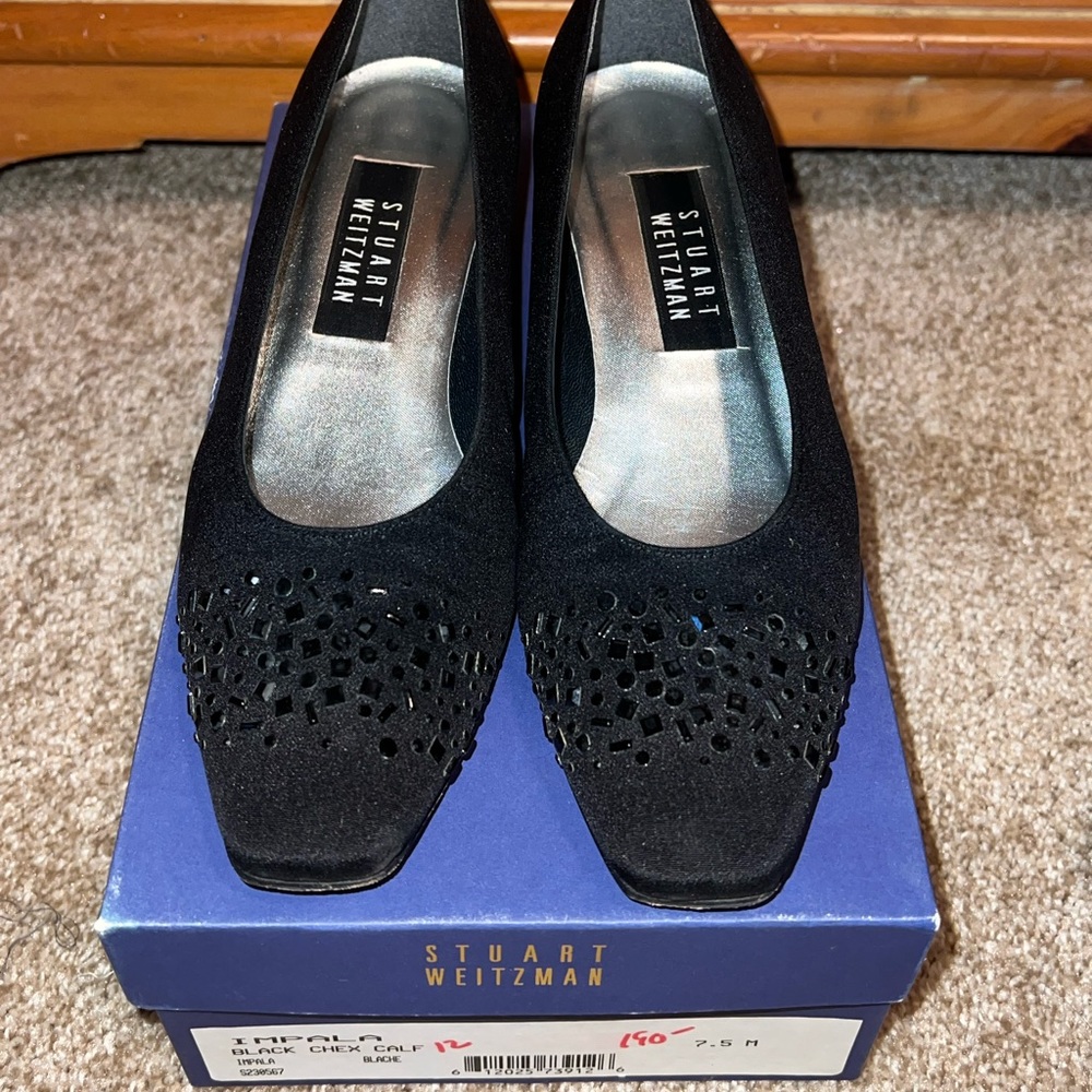 Stuart Weitzman black embellished heels
